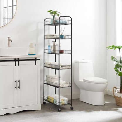 6-Tier Slim Rolling Storage Cart with Wheels Storage Carts Metal Utility Organizer, Narrow Mobile Shelving Unit for Kitchen, Bathroom, Laundry, Office (10in)