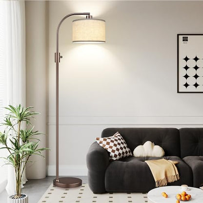 Nintiue Upgraded Modern Arc Dimmable Tall Standing Floor Lamp with Linen Shade, 1200 Lumens LED Bulb Included, for Living & Reading Room, Bedroom, Office & Nursery, Brown - color: Brown-Linen Shade