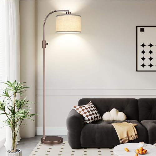 Nintiue Upgraded Modern Arc Dimmable Tall Standing Floor Lamp with Linen Shade, 1200 Lumens LED Bulb Included, for Living & Reading Room, Bedroom, Office & Nursery, Brown - color: Brown-Linen Shade