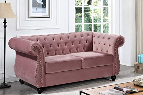 GDFStudio 82.6" Velvet Sofa Set, Modern Living Room Couch Set, Upholstered Sofa Loveseat Chair Set, Chesterfield with Button Tufted Back Rolled Arms Wood Tapered Feet for Apartment Living Room, Rose - color: Rose, size: 3+2+1 Seat