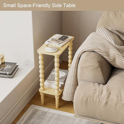 Veegle Narrow Side Table, Small End Table with Storage Shelf, 2-Tier Small Coffee Tables for Living Room, Bedroom, Narrow Spaces (Yellow Oak) - color: Natural-2 Tier Shelf
