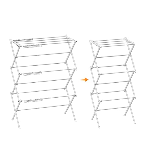 3 Tier Clothes Drying Rack, Foldable Drying Rack Clothing,Indoor & Outdoor Laundry Rack for Drying Clothes,Space-Saving Design,Small Collapsible Portable Dryer Racks for Laundry,Pure White - color: Purewhite