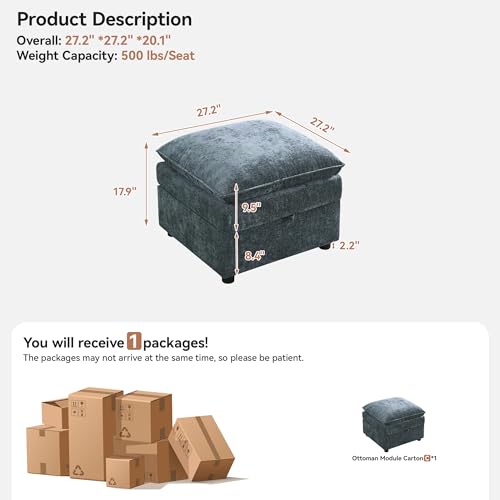 27" Large Square Ottoman with Storage, Modern Upholstered Footrest with Anti-Slip Legs for Couch Coffee Table Living Room, Bedroom, Entryway, Chenille Blue - color: Blue, size: 27" Ottoman
