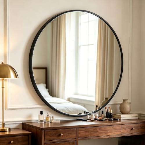 ZENY 24 Inch Round Wall Mirror, Black Frame Bathroom Mirror for Wall, Large Circle Vanity Mirror Wall Mounted - size: 24"L x 24"W