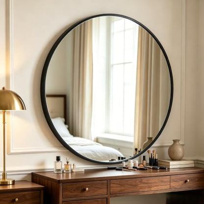 ZENY 24 Inch Round Wall Mirror, Black Frame Bathroom Mirror for Wall, Large Circle Vanity Mirror Wall Mounted - size: 24"L x 24"W