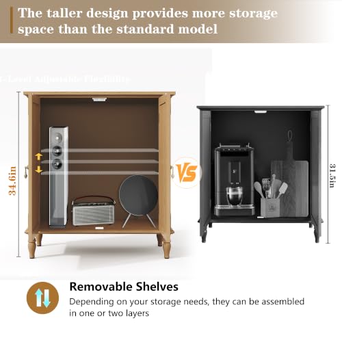 ARTPOWER Vintage Buffet Cabinet with Storage, Solid Wood Veneer, Natural | Sideboard Cabinet with 2 Doors, Credenza with Adjustable Shelves for Living Room, Dining Room, Entryway - color: Wood