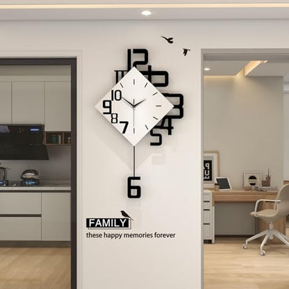 FLEBLE Modern Large Wall Clocks for Living Room Decor Big Silent Pendulum Wall Clock Battery Operated for Office Kitchen Bedroom Home Decoration Wooden 30 Inch Giant White Wall Watch Clock Non-Ticking | Analog Battery Operated Big Wall Watch Clock Non Tic