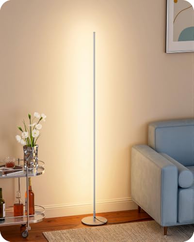 EDISHINE 57.5" Floor Lamp with Remote & Foot Switch, Dimmable & 7CCT | 2700-6000K, Minimalist Corner Floor Lamp for Living Room, Bedroom, Home Office, Sturdy Base, White - color: Silver
