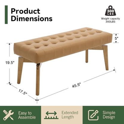 HNY Brown PU Leather Upholstered Bench,45.5 Wood Window Bench | Entryway Bench Storage Bench Bedroom Bench Modern Tufted Floating Design Seat for Living Room Indoor Hallway - color: Brown Pu