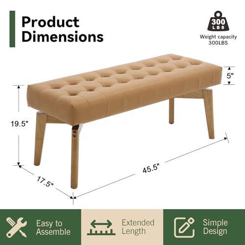 HNY Brown PU Leather Upholstered Bench,45.5 Wood Window Bench | Entryway Bench Storage Bench Bedroom Bench Modern Tufted Floating Design Seat for Living Room Indoor Hallway - color: Brown Pu