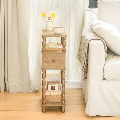 MaxSmeo Narrow End Table, Small Side Table Living Room with Drawer, Narrow Bedside Table Nightstand with Storage for Small Spaces, Bedroom (Rustic Walnut) - color: Rustic Walnut