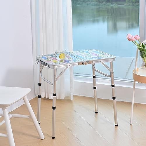 Yriuat Folding Camping Table 2ft Portable Pinic Table Adjustable Height Small Card Table Aluminum Foldable Lightweight with Carry Handle for Outdoor Indoor Hiking Camp BBQ Beach (Blooming Floral) | Adjustable Height, Carry Handle, Aluminum Foldable Lightw
