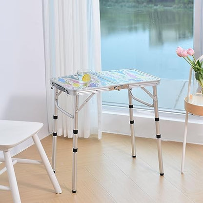 Yriuat Folding Camping Table 2ft Portable Pinic Table Adjustable Height Small Card Table Aluminum Foldable Lightweight with Carry Handle for Outdoor Indoor Hiking Camp BBQ Beach (Blooming Floral) | Adjustable Height, Carry Handle, Aluminum Foldable Lightw
