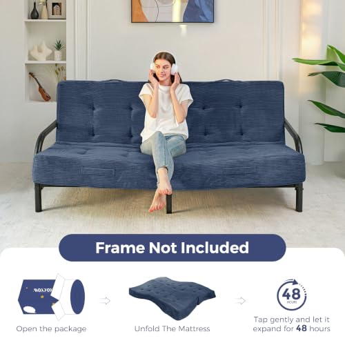 MAXYOYO Foldable Mattress, 8-Inch Tufted Futon Mattress with Handles | Tufted Floor Sofa Bed and Versatile Mattress, Carry Handles for Living Rooms or Guest Rooms, Frame Not Included, Dusty Blue - color: Dusty Blue
