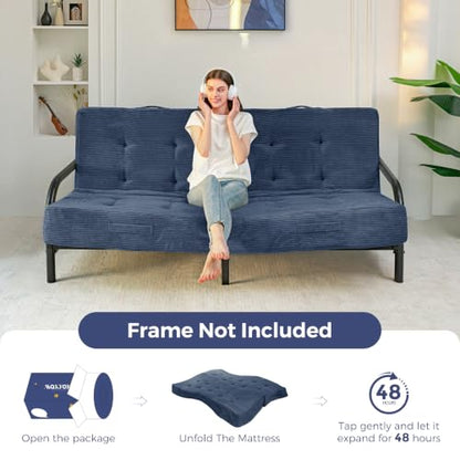 MAXYOYO Foldable Mattress, 8-Inch Tufted Futon Mattress with Handles | Tufted Floor Sofa Bed and Versatile Mattress, Carry Handles for Living Rooms or Guest Rooms, Frame Not Included, Dusty Blue - color: Dusty Blue
