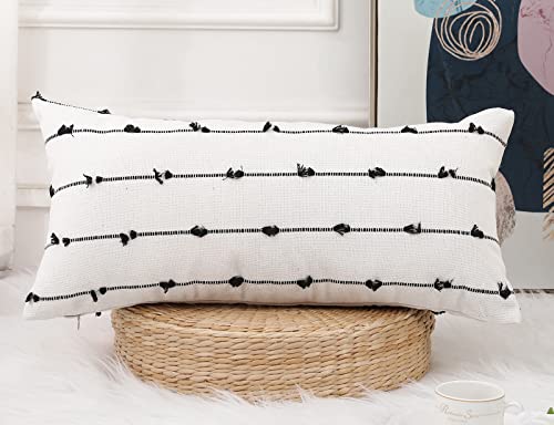 NUYECY Boho Long Lumbar Pillow Covers 16 x 24 Black,Classic Stripe Pattern Cotton Decorative Long Lumbar Pillow Case Cushion Cover Cushion Case for Sofa Couch Bed Livingroom Farmhouse,Modern Accent - color: Black, size: 24" x 16" (Pack of 1)