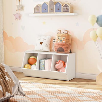 HOOBRO Toy Storage Cubby, Kids Bookshelf, Stackable 3-Bin Toy Storage Cabinet, Bookcase Footboard, Children's Toy Shelf, Hallway, White WT30CW01 - color: White