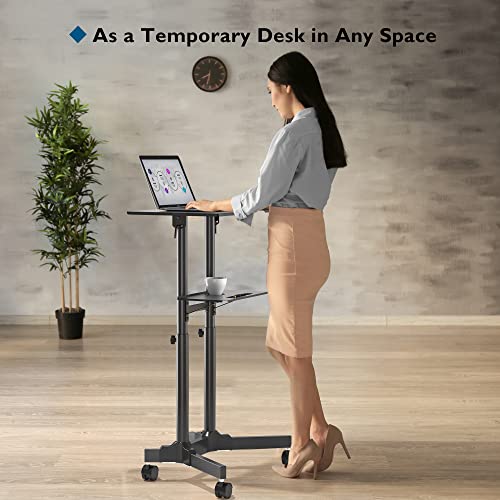 BONTEC Lecterns & Podiums Portable Mobile Standing Laptop Desk, Sit Stand | Height Adjustable, Home Office Classroom Pulpit Stand Up Desk Workstation, Rolling Table Laptop Cart with Storage Tray - color: Black