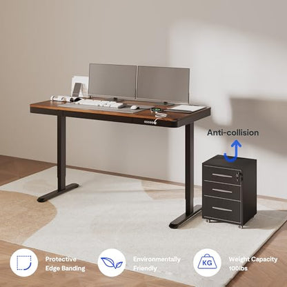FLEXISPOT Comhar 55" Electric Standing Desk with Storage, Built-in Drawer & USB Charging Ports, Height Adjustable Sit Stand Computer Desk, Quick Assembly, Child Lock, Walnut - size: 55"Dark Walnut/Black