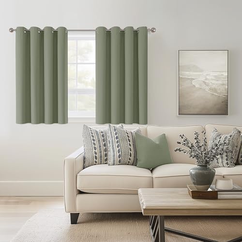 ChrisDowa Sage Green Blackout Curtains 45 Inches Long 2 Panels for Bedroom | Room Darkening,Light Blocking,Thermal Insulated,Faux Linen,Farmhouse,Grommet,Window Treatment,Drapes,Living Room,52x45 - color: Sage Green, size: 52"W x 45"L (Pack of 2)
