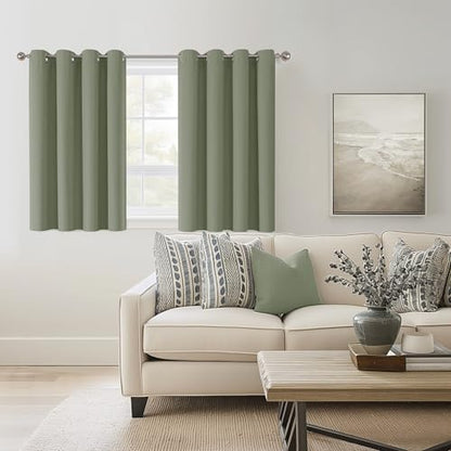 ChrisDowa Sage Green Blackout Curtains 45 Inches Long 2 Panels for Bedroom | Room Darkening,Light Blocking,Thermal Insulated,Faux Linen,Farmhouse,Grommet,Window Treatment,Drapes,Living Room,52x45 - color: Sage Green, size: 52"W x 45"L (Pack of 2)