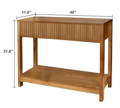 Fluted Console Table with Storage, 48" Long Entryway Slim Sofa Table Behind Couch Entry Tables, Narrow Wood Hallway Modern Living Room Couch Foyer Entrance Tables Brown - color: Brown-4 Legs