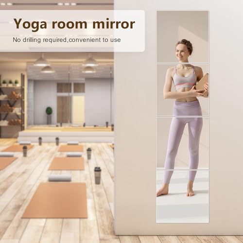 Shiftshade 4 Pack Wall Mirror Full Length, 12 x 12 Inch Acrylic Mirror Tiles, Shatterproof Flexible Plastic Mirror Sheets for Bedroom Home Gym Door - size: 12x12inchx4pack