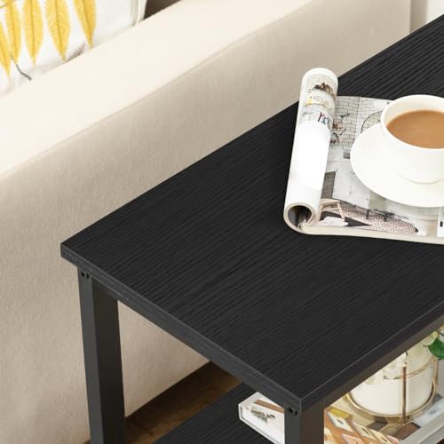 HOOBRO End Table, Simple Rustic Side Table with 3-Tier Storage Shelf, Narrow Nightstand for Small Spaces, Easy Assembly, for Living Room, Bedroom, Metal, Industrial Design, Black BB14BZ01 - color: Black