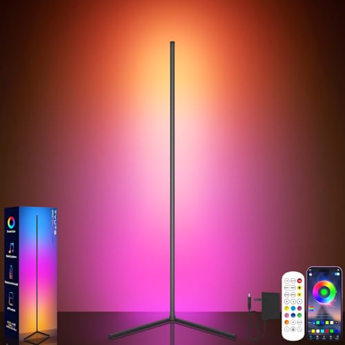 Tyute LED Corner Floor Lamp, 68+ Scenes, 16 Million Colors Corner Light with App & Remote Control, Smart RGB Ambient Lighting with Music Sync, Mood Lighting for Bedroom, Living Room, Gaming Room - color: Black