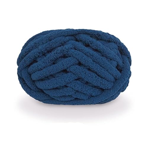 Chunky Knit Chenille Yarn for Hand Knitting Blankets, Super Soft Big Jumbo Blanket Yarn (Navy) - color: Navy