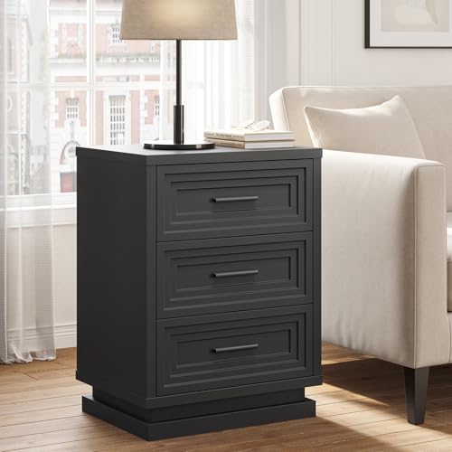 Night Stand, Black Nightstand with 3 Drawers, Bedside Table for Bedroom with Metal Handle, Wood Modern End Tables for Bedroom - size: 1 Piece