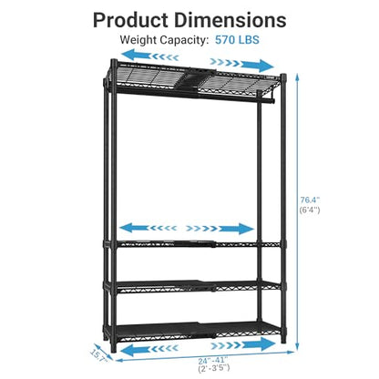 VIPEK X10 Heavy Duty Clothes Rack, Expandable Metal Clothing Racks for Hanging from 2' to 3'5" with 4-Tier Adjustable Wire Shelves & Hanging Rod Portable Closet System for Reach-in & Walk-in Closets