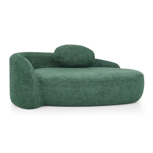 JIVOIT Modern Oval Single Lazy Sofa Chair, Bouclé Fabric Single Lounge Chair with Integrated Backrest, Side Armrest and Pillow, Compact Space-Saving Lounge Chair for Living Room Bedroom (Green//033) - color: Green//033