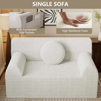 42" Boneless Oversized Chair with Side Pocket, Sofa Small Single Couch in a Box, Deep Seating Boneless Chair for Bedroom Living Room Office Apartment, No Assembly, White - color: White, size: 42'' Style 3