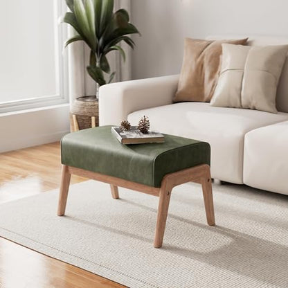 Modern Ottoman Foot Stool, Faux Leather Accent Sofa Footrest with Walnut Rubber Wood Frame, Ottoman Bench for Living Room Entryway Bedroom Sofa Seat, Hunter Green - color: Hunter Green