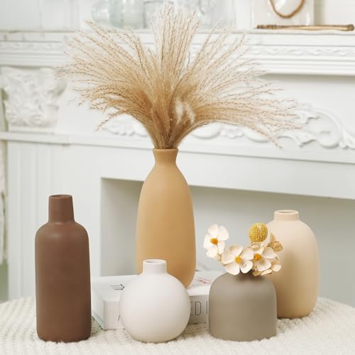 Modern Ceramic Vase Set of 5, Vases Home Decor Rustic Farmhouse Decorative | Vase Pottery Vases for Bouquet Pampas Grass Dried Fresh Flowers, Table Living Room Kitchen Bedroom - color: 5 Pack-soft Tones