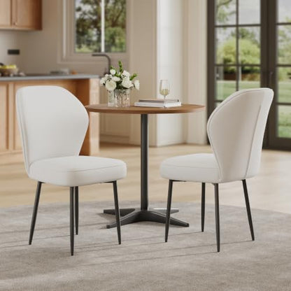 Garvee Linen Dining Chairs Set of 2, Modern Fabric Upholstered Kitchen Side Chairs with Metal Pegs, White - color: White, size: Set of 2