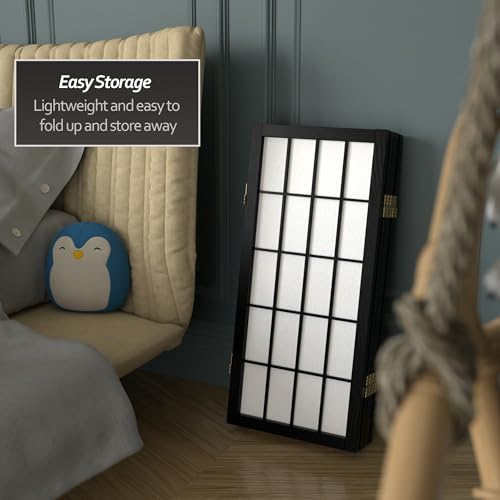 2 ft. Short Desktop Window Pane Shoji Screen - Black - 5 Panels - color: Black, size: 5 Panel