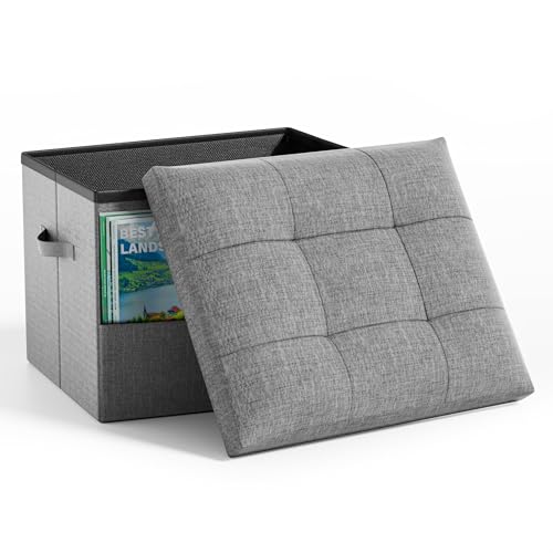 Dayacoco Storage Ottoman Foot Rest Stool, Holds Up to 350lbs, 43L, Foldable | Small Ottoman with Storage, Foot Rest Stool with Thicker Foam Padded Seat, 17x13x13in, Drak Gray