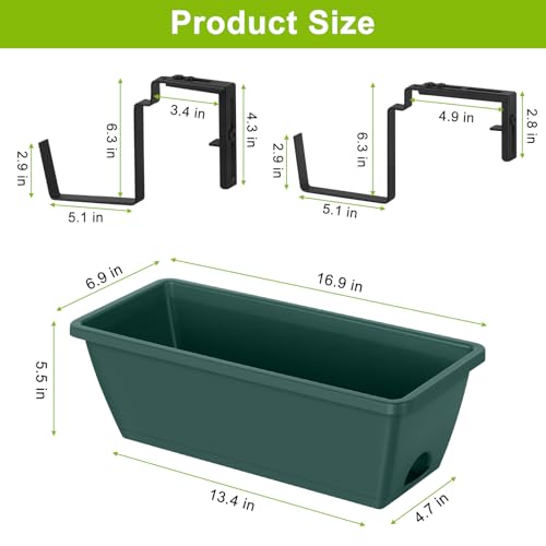 ETELI 6 Pack Deck Railing Planter Boxes Metal Hanging Window Boxes Planters | Green & Black, Indoor Outdoor, with Adjustable Hanging Brackets and Drainage Tray, for Patio Lawn - color: Green & Black