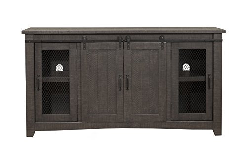 Martin Svensson Home Rustic 65" Wood Entertainment Center, Gray | Solid Pine, TV Stand, Sliding Doors, Adjustable Shelves & Cable Management, for TVs up to 70" - color: Grey