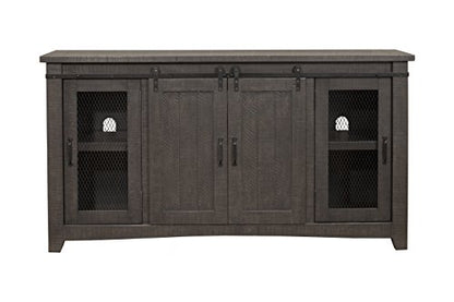 Martin Svensson Home Rustic 65" Wood Entertainment Center, Gray | Solid Pine, TV Stand, Sliding Doors, Adjustable Shelves & Cable Management, for TVs up to 70" - color: Grey