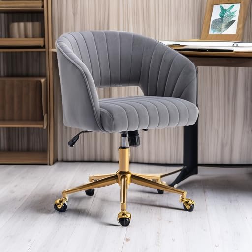 Eifizek Velvet Office Desk Chair, Modern Adjustable Home Desk Chair with Wheels, Swivel Vanity Chair for Bedroom, Office, Vanity Study (Grey) - color: Grey