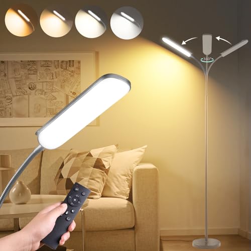 marctronic Grey LED Floor Lamp, 18W 1800LM Bright Floor Lamps with Remote & Works with Smart Plug, Dimmable Timing Eye Caring Reading Light Modern Standing Floor Lamp for Living Room Bedroom Office - color: Gray