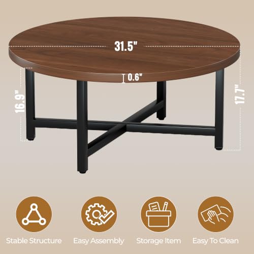 Coffee Table, Round Coffee Tables for Living Room, Floor Table for Sitting on The Floor, Center Coffee Table with Metal Frame for Office Apartment Home (31.5" D Round Walnut) - color: 31.5"d Round Walnut