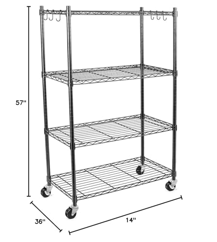 Shelving Storage Units on Wheels Casters, Adjustable Heavy Duty Metal Shelf Wire Storage Rack for Home Office Garage Kitchen Bathroom Organization,36" Wx14 Dx57 H - size: 4Tier 36"W x 14"D x 57"H