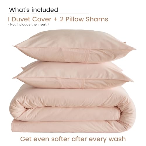 BISELINA French Linen Duvet Cover Set 2pcs with Hidden Zipper Closure Natural Flax Cotton Blend Solid Color Soft Breathable Luxury Farmhouse Bedding - Twin Size, Pale Pink - color: Pale Pink, size: Twin