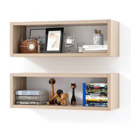 24in Floating Cube Shelves Set of 2, Display Shelves Wall Mount, Decorative Hanging Shelves for Kitchen Living Room Office,(Grey Oak, Rectangle 2 Cubes) - color: Grey Oak, size: Rectangle-Set2