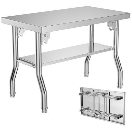 Stainless Steel Folding Table, 48 X 24 Inch Restaurant Tables Double Layer | 4 ft Folding Table, Heavy Duty Commercial Folded Work Table For Vendor Grill Kitchen Prep Outdoor Indoor - size: 48" x 24" Double Layer