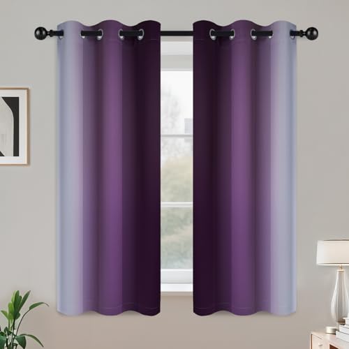 COSVIYA Grommet Room Darkening Ombre Purple Curtains W42xL54 inch | Purple and Greyish White Gradient Drapes, Light Blocking,Insulated Thermal Window Curtains for Bedroom/Living Room,2 Panels - color: Purple to Grayish White, size: 42"W x 54"L (Pack of 2)